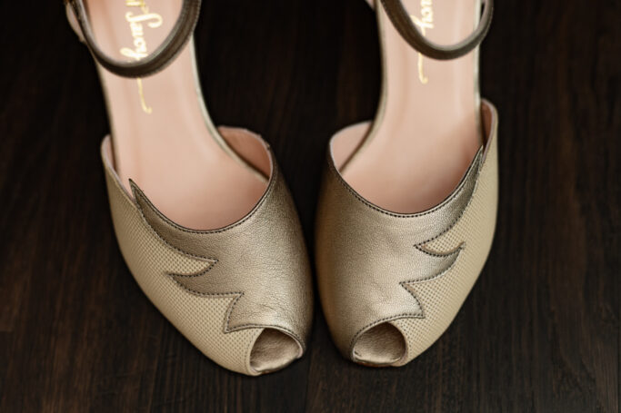 Eden Orchard, Rosé gold and beige cream leather shoe, Peep Toe, Ankle strap, soft padding