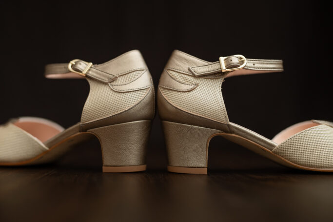 EDEN 1940s style asymmetric, low heel luxury shoe. Feminine, elegant design. Ethical production