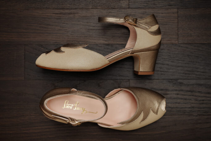 EDEN 1940s style asymmetric, low heel luxury shoe. Feminine, elegant design. Ethical production