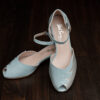 EDEN Polar, silver and light blue vintage style heels, ankle strap, padded footbed, leather sole, low, sturdy heel