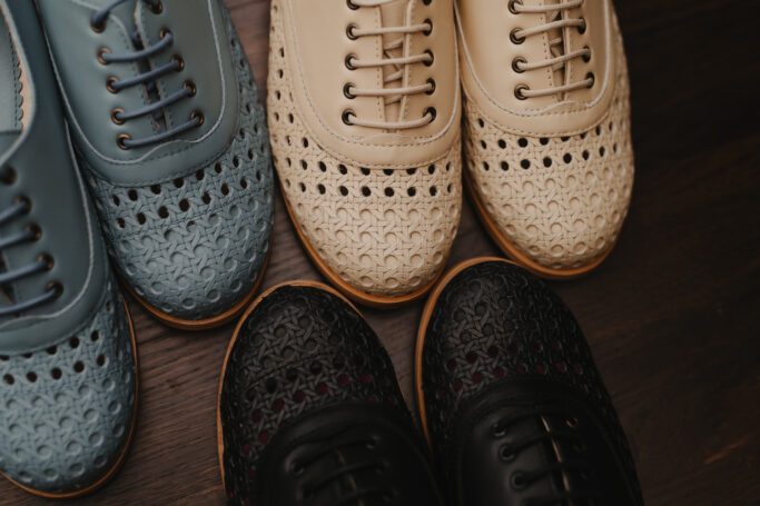 leather shoe, beige, blue, black , sustainable production, worldwide shipping, Small Business, Ethically produced, Woman owned