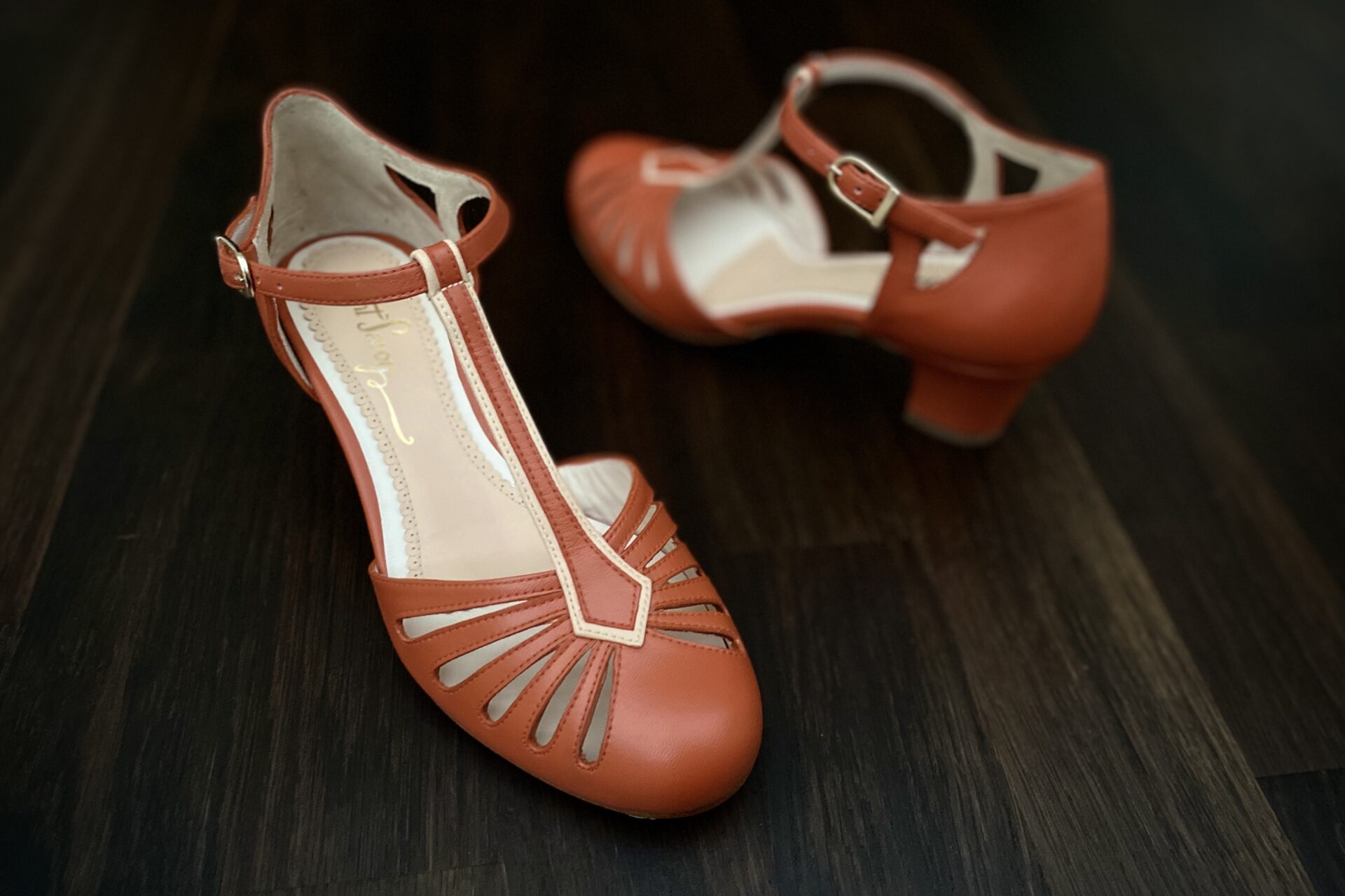 Riviera Terracotta Vintage Style Ladies Shoe Retro Dance Comfortable Mid Heel Leather 