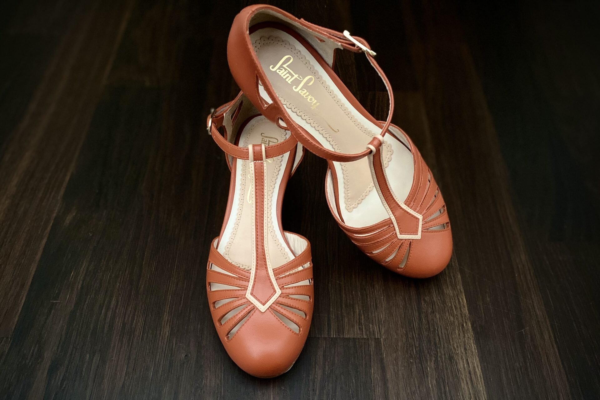 Riviera Terracotta Vintage Style Ladies Shoe Retro Dance Comfortable Mid Heel Leather