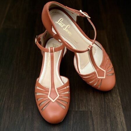 Riviera Terracotta Vintage Style Ladies Shoe Retro Dance Comfortable Mid Heel Leather