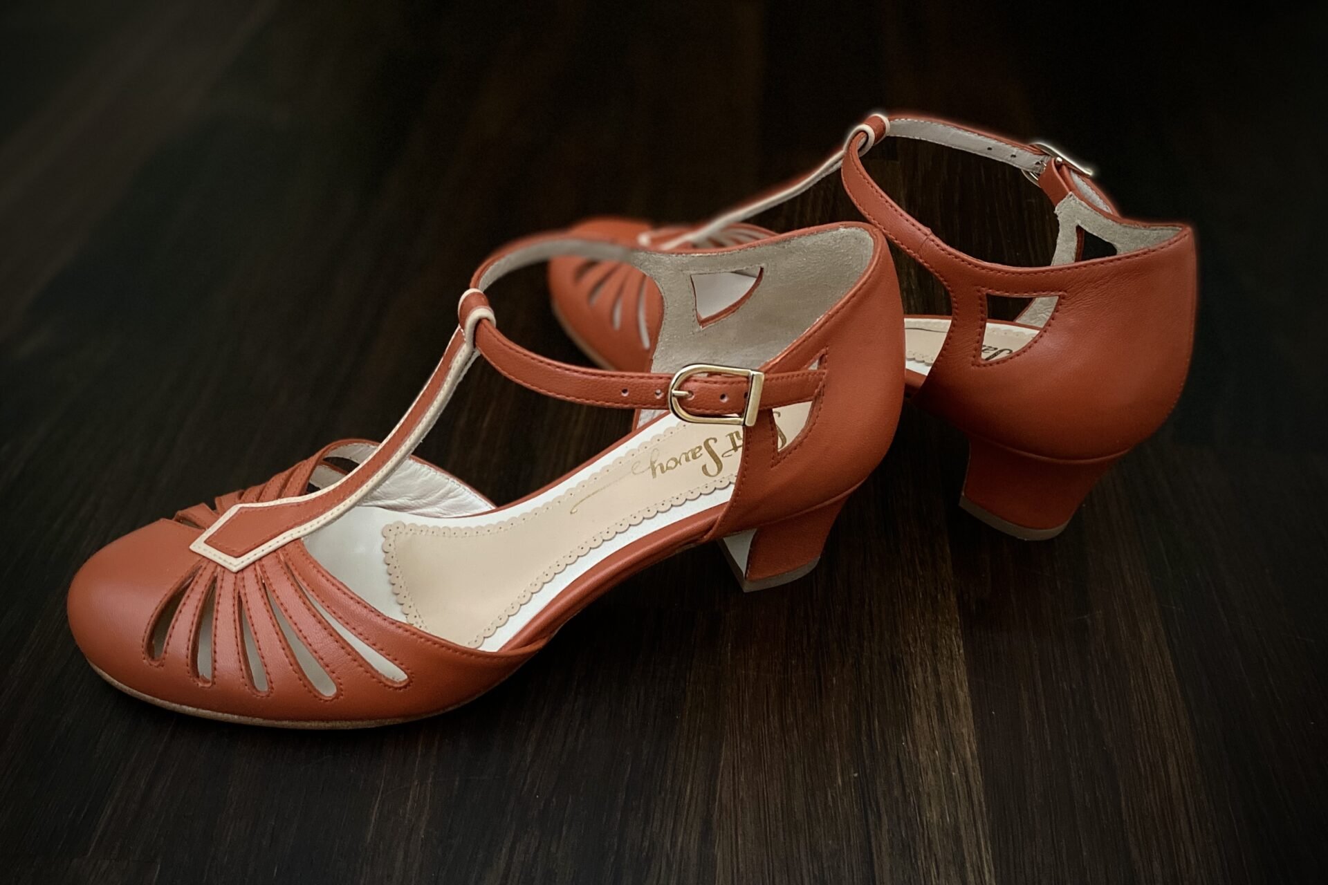 Riviera Terracotta Vintage Style Ladies Shoe Retro Dance Comfortable Mid Heel Leather