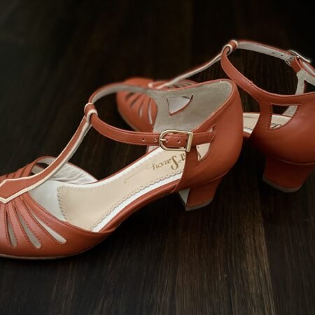 Riviera Terracotta Vintage Style Ladies Shoe Retro Dance Comfortable Mid Heel Leather
