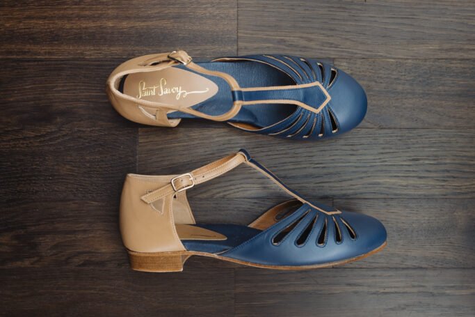 Flat Vintage Retro Shoe RIVIERA FLAT navy blue brown leather