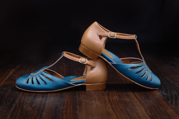 Flat Vintage Retro Shoe RIVIERA FLAT navy blue brown leather Dance shoes, Vintage shoe