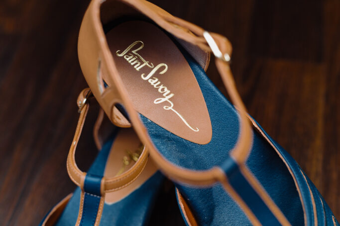 Navy Blue leather shoe vintage reproduction flats made in Europe. Worldwide shipping