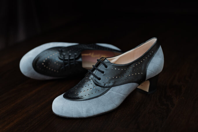 Black and grey 1930s, 1940s, 1950s retro design comfortable shoe. Vintage style, rockabilly , swing dance shoes