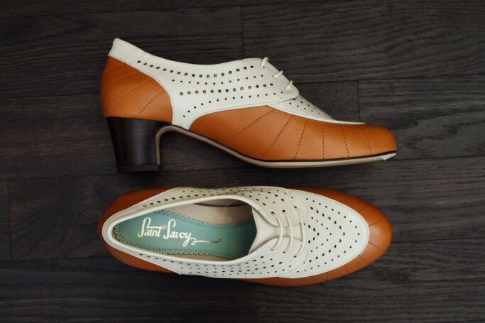 MODEL 7 Pekan, brown, white and cream leather. Full leather sole and upper