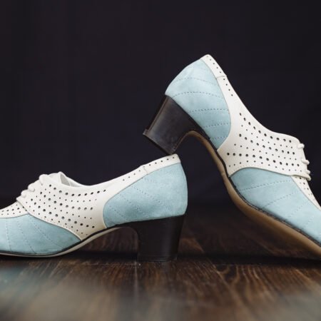 Ladies Shoe, Retro , Vintage Style green , Blue, Cream, White, Leather