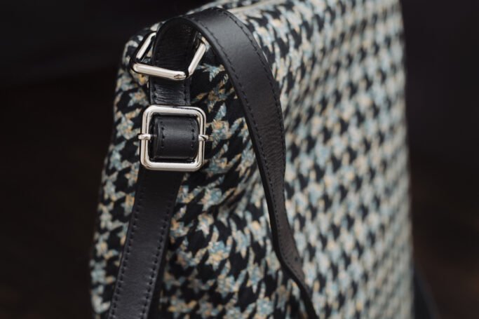 Vintage Style Handbag, Rucksack, Laptop bag, Houndstooth Black Blue Retro purse