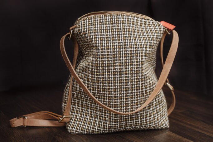Vintage Style Bag, Backpack, Laptop Bag, Brown Beige Black White