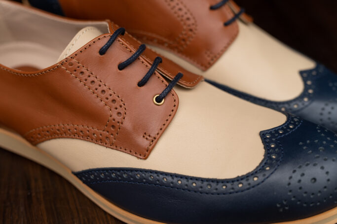 Mens vintage style shoe retro style shoe brown blue beige cream derby