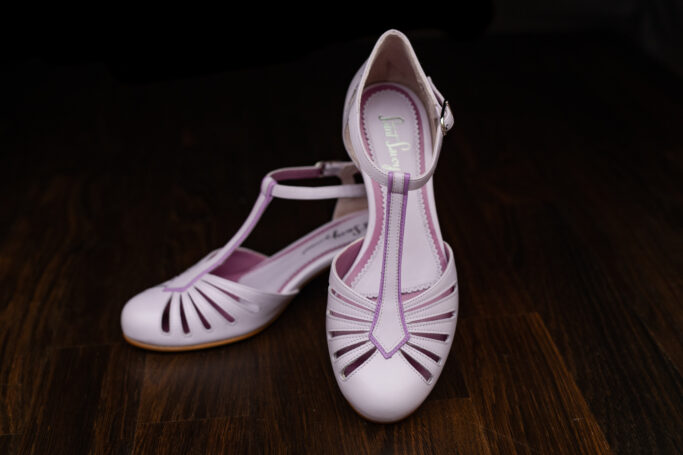 Pastel Retro low heel soft shoes for dancing and everyday use, handmade in Europe