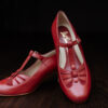 Leather vintage recreation shoes, heels red 5cm heels