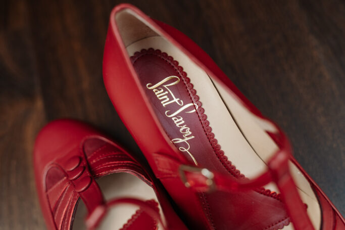 Classic t-strap, ankle strap retro shoes, comfortable fit, hidden elastic, padded footbed, wide base heel red