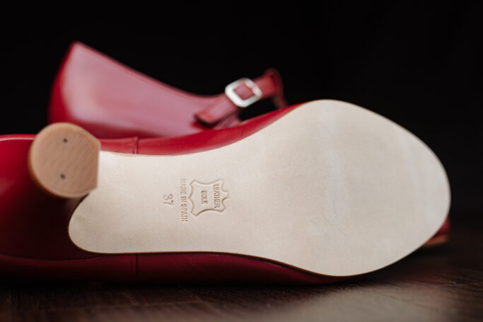 Classic t-strap, ankle strap retro shoes, comfortable fit, hidden elastic, padded footbed, wide base heel red