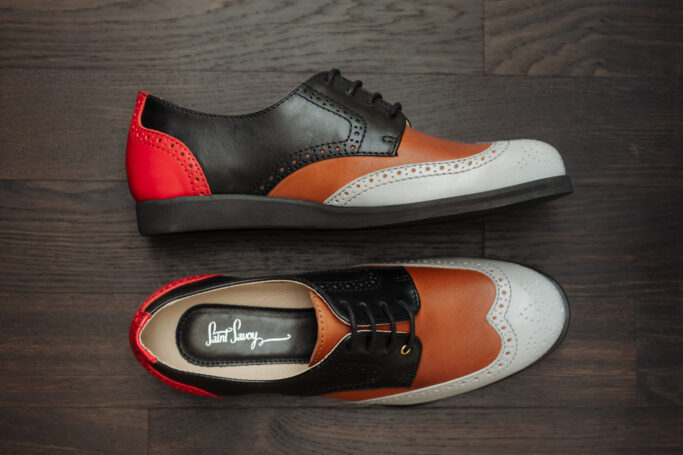 LEAD Multicolor, Wingtip shoes in red, black, green, brown. Brogue, Derby shoes, synthetic sole