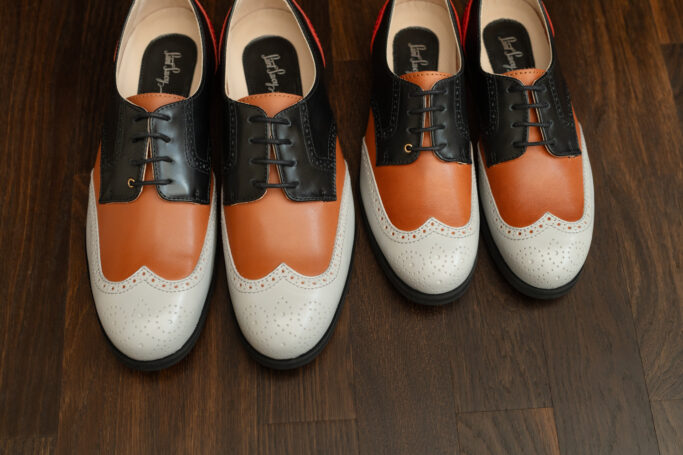 LEAD Multicolor, Wingtip shoes in red, black, green, brown. Brogue, Derby shoes, synthetic sole