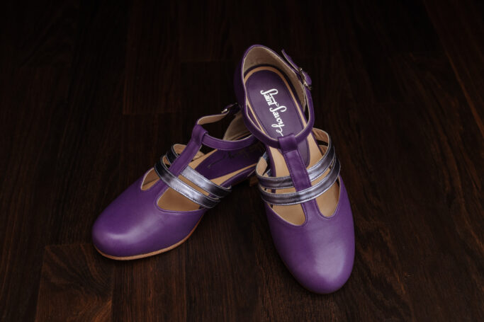GRAND PRIX ULTRA VIOLET soft shoes, flat vintage T-strap shoes, Dance shoes, retro shoes