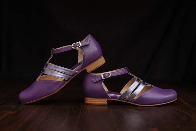 GRAND PRIX ULTRA VIOLET soft shoes, flat vintage T-strap shoes, Dance shoes, retro shoes