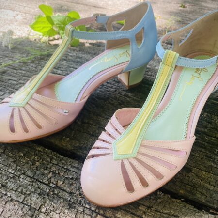 Pastel colors t-strap womens shoe, low heel, leather shoes, ladies vintage shoes, retro style, vintage style