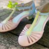 Pastel colors t-strap womens shoe, low heel, leather shoes, ladies vintage shoes, retro style, vintage style
